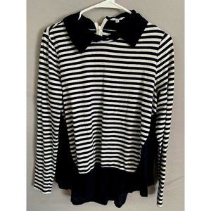 Crown & ivy Blue White Navy Stripe Sweater Blouse Women's L